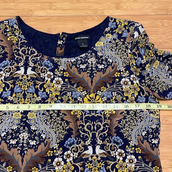 Club Monaco High Low Silk Ophelia Dress Size 8 Mini Floral Birds 3/4 Sleeve - Picture 10 of 14